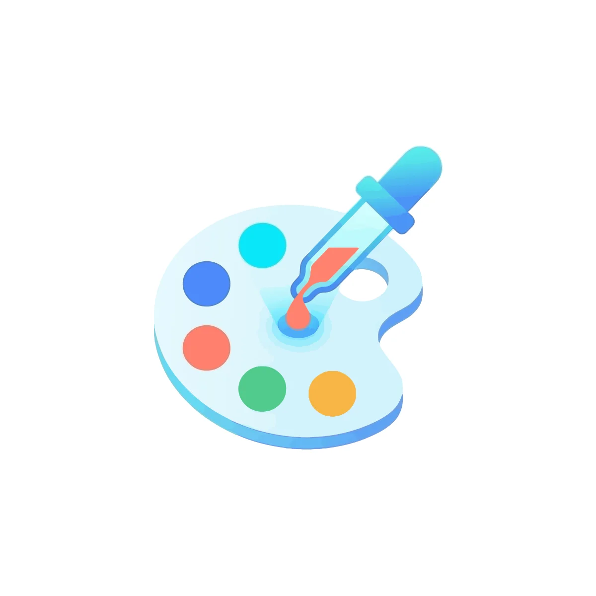 White paint palette icon with blue, cyan, red, green and yellow paint dots and a blue dropper, SVG preview