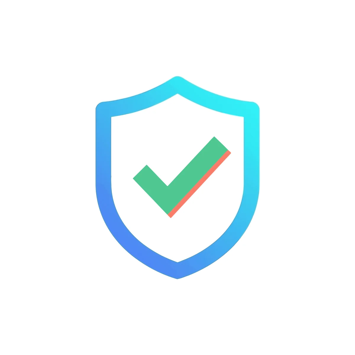 Blue gradient shield icon with a white center and a green check mark with an orange offset shadow, SVG preview