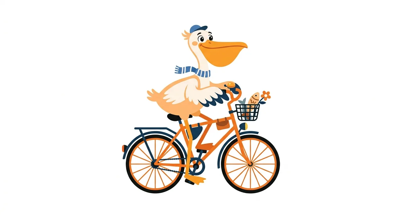 Pelican riding a bicycle, the picture from the image model